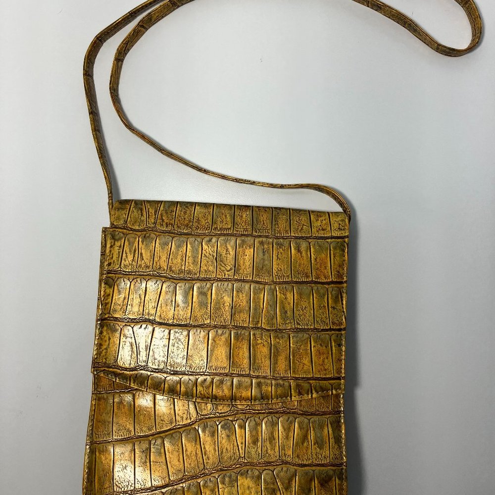 Roberta Gandolfi  Gold/Sage Green Metallic CROC PRINT sm Shoulder Bag New no tag
